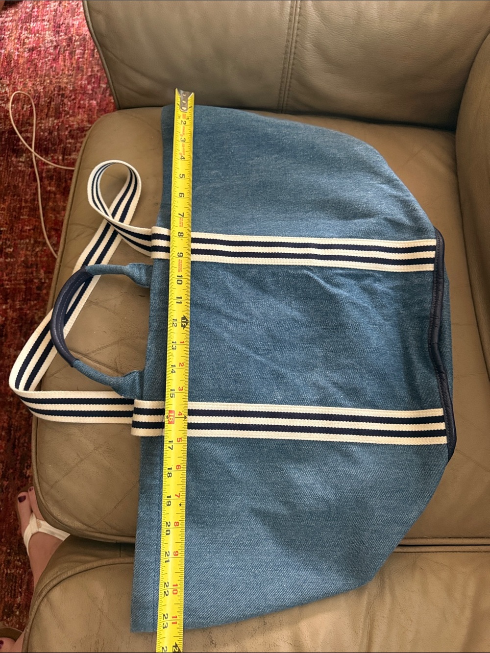 Draper James Blue Canvas Tote with Navy and White Straps - Picture 7 of 12